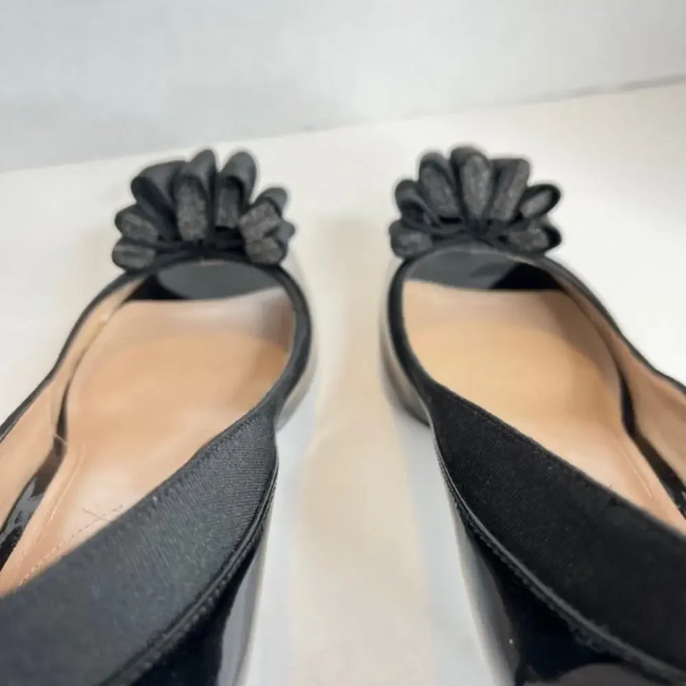 DKNY Black Patent Peep Toe Bow Heels Size 9 Elegant Feminine NWOB